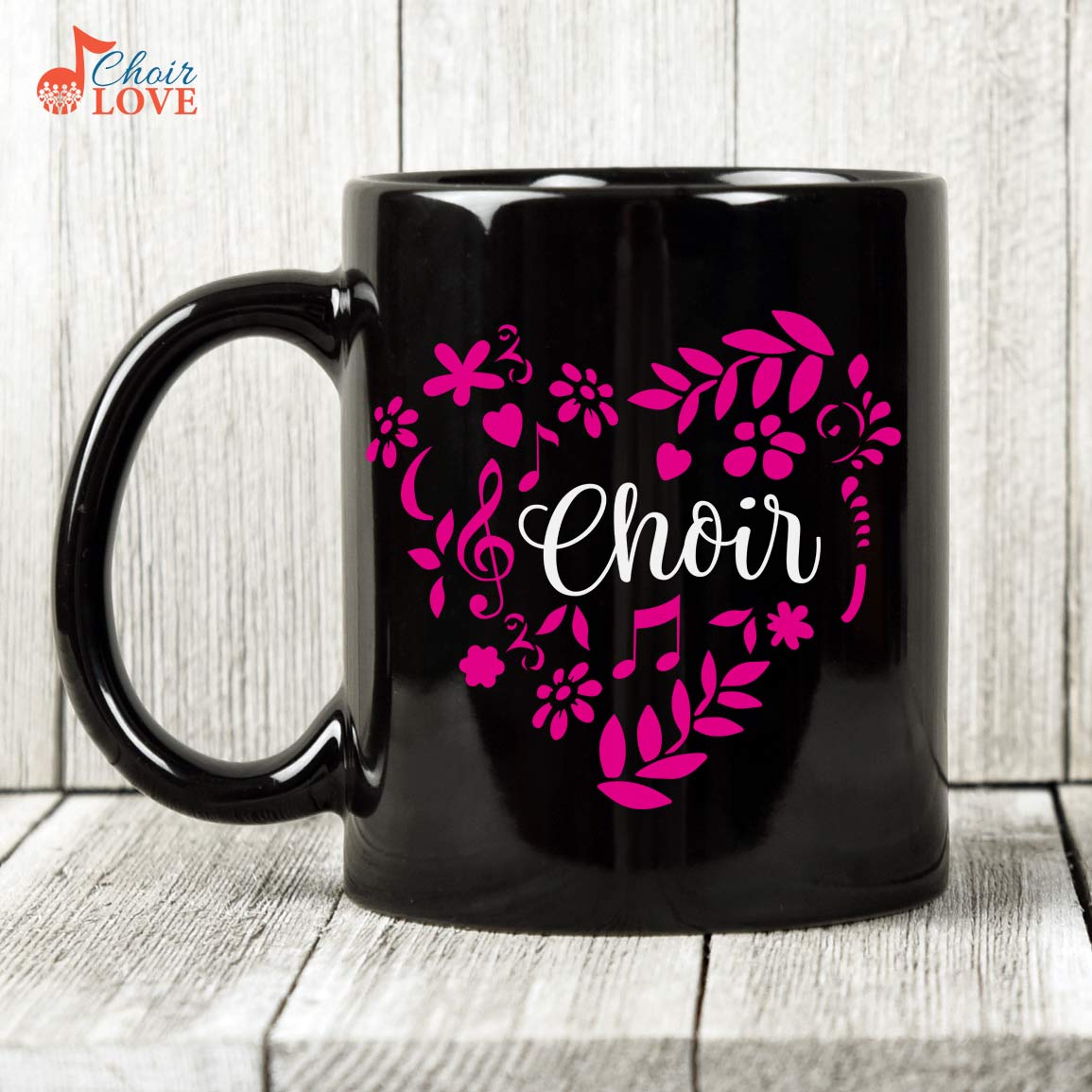 Choir Lover Gift, Music Gift, Music Teacher Gift, Filled With Love Choir Heart And Flowers Black Mug