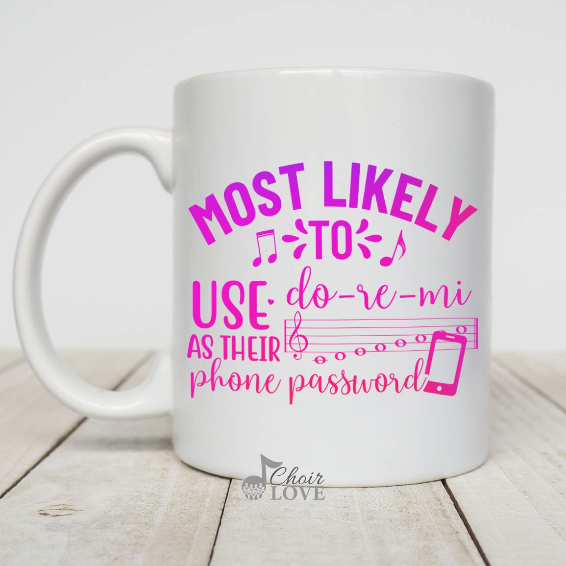 Music Teacher Gift, Choir Director, Music Gift, Singer Gift, Most Likely To Use Do-Re-Mi As Their Phone Password White Mug