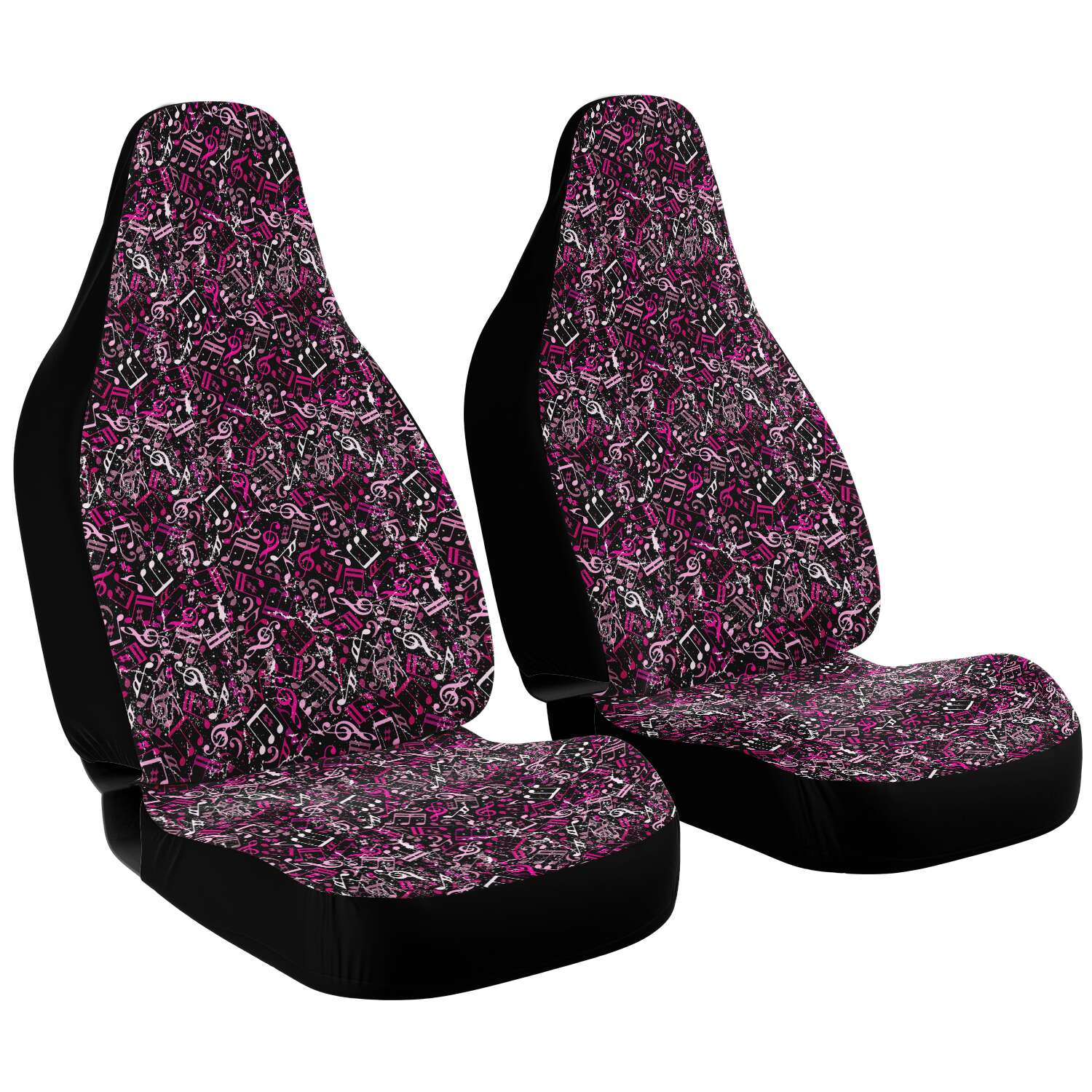 Custom Front Car Seat Covers, Music Notes, Thanks For The Music - Hot Magenta