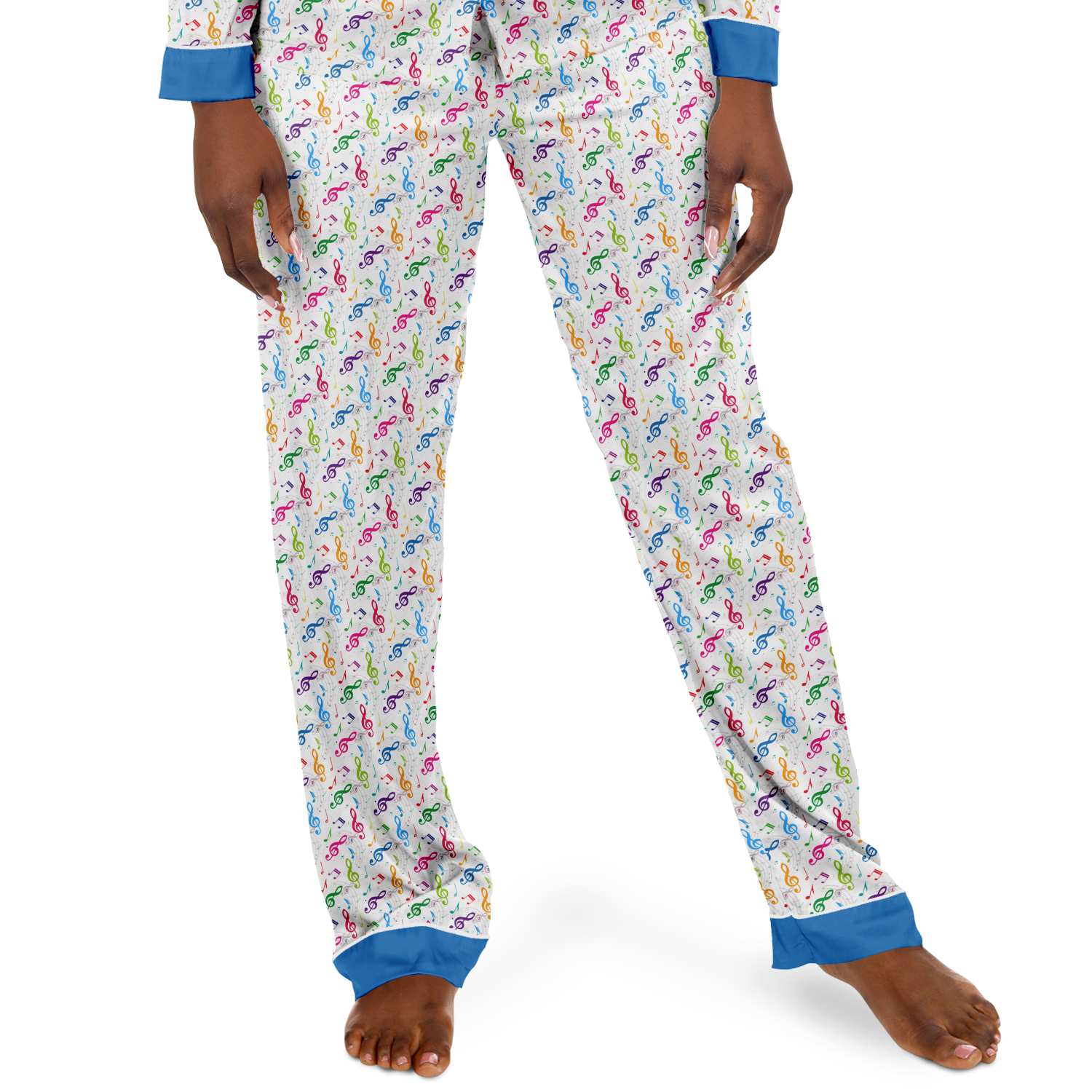 Pyjamas Women, Music Gift, Gift For Singers, Treble Clef Deluxe Satin Pyjamas, Music Pyjamas With Blue Accents, Butter-Soft Fabric