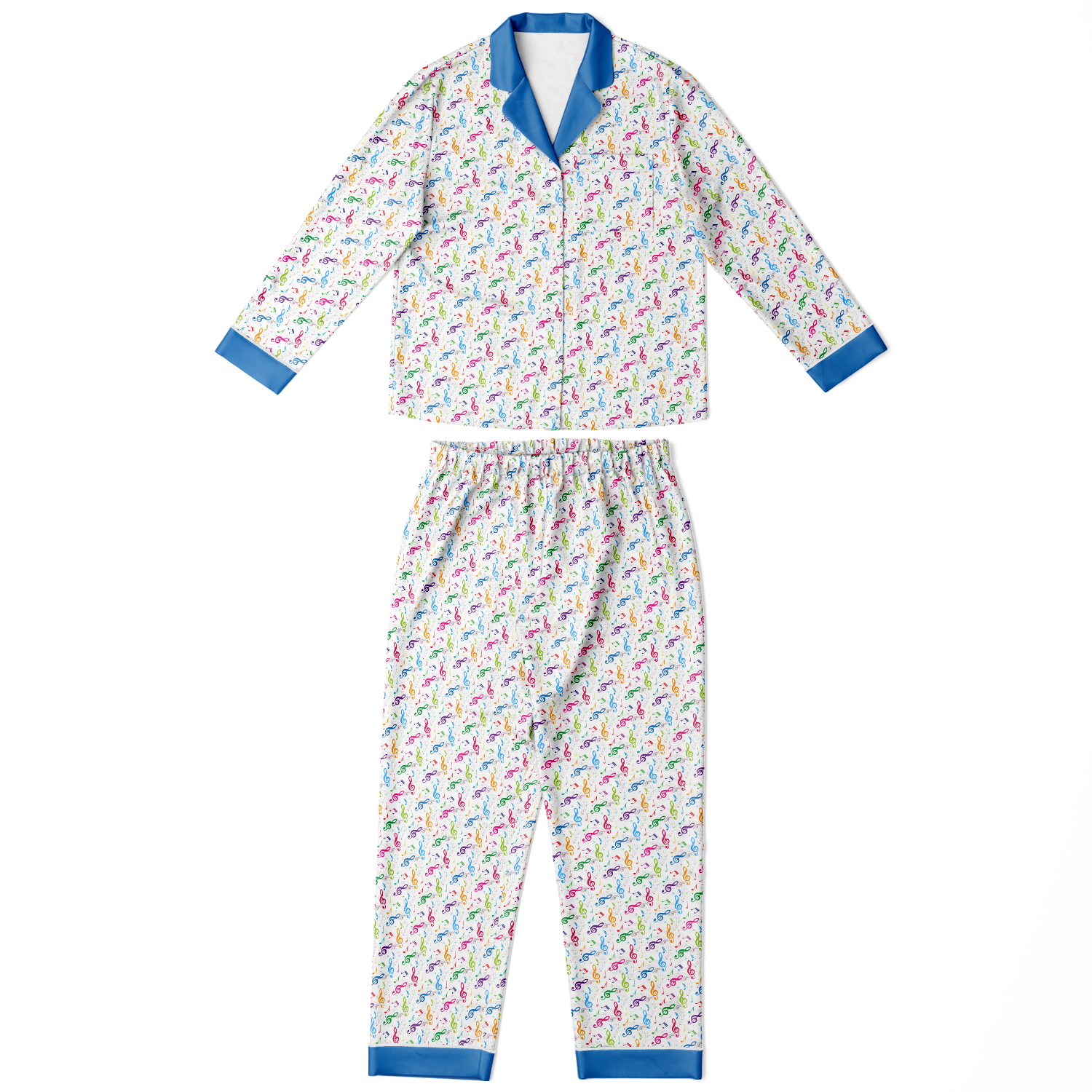 Pyjamas Women, Music Gift, Gift For Singers, Treble Clef Deluxe Satin Pyjamas, Music Pyjamas With Blue Accents, Butter-Soft Fabric