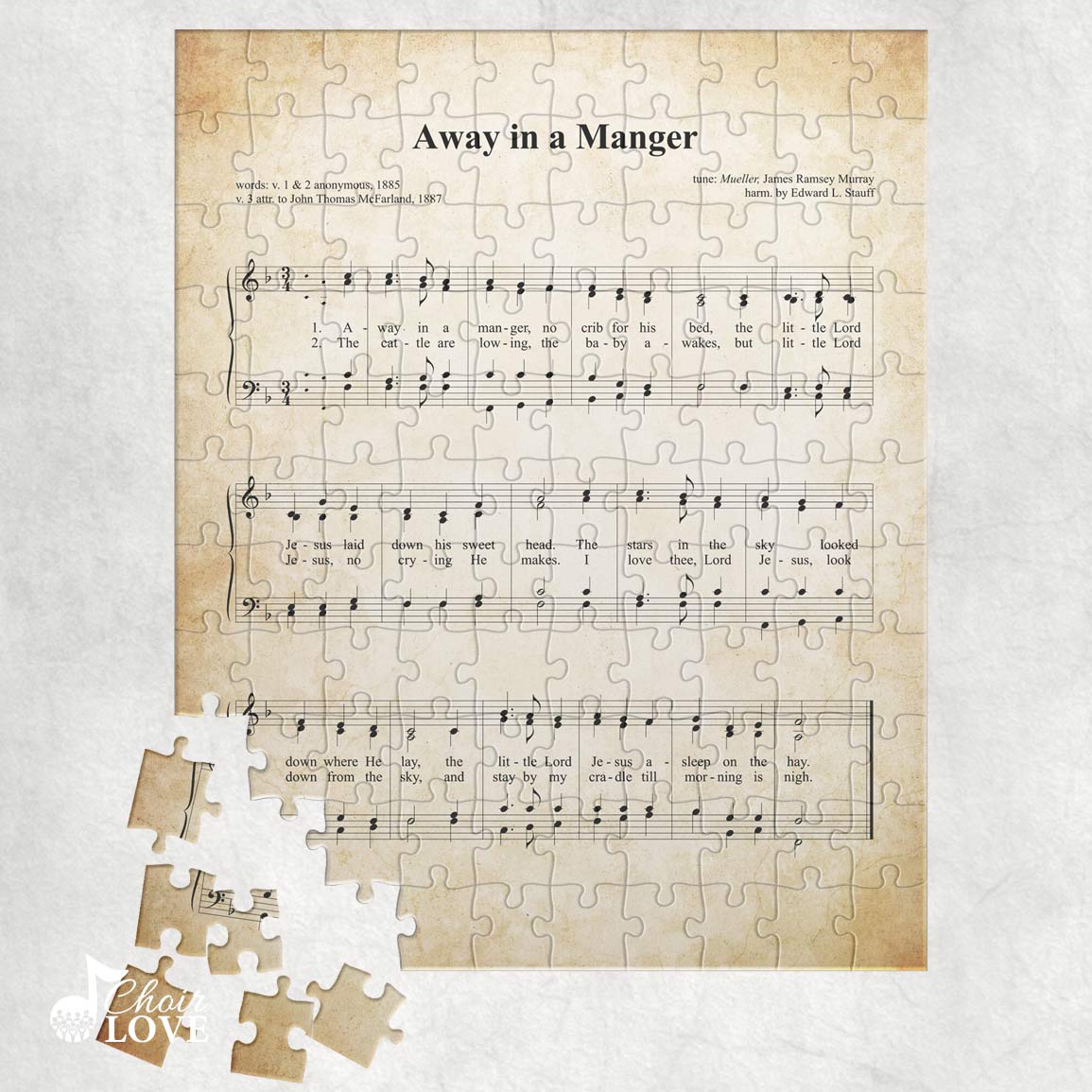 Away In A Manger Holiday Jigsaw Puzzle, Christmas Puzzle, Music Gift, Music Education, Fun Choir Gift