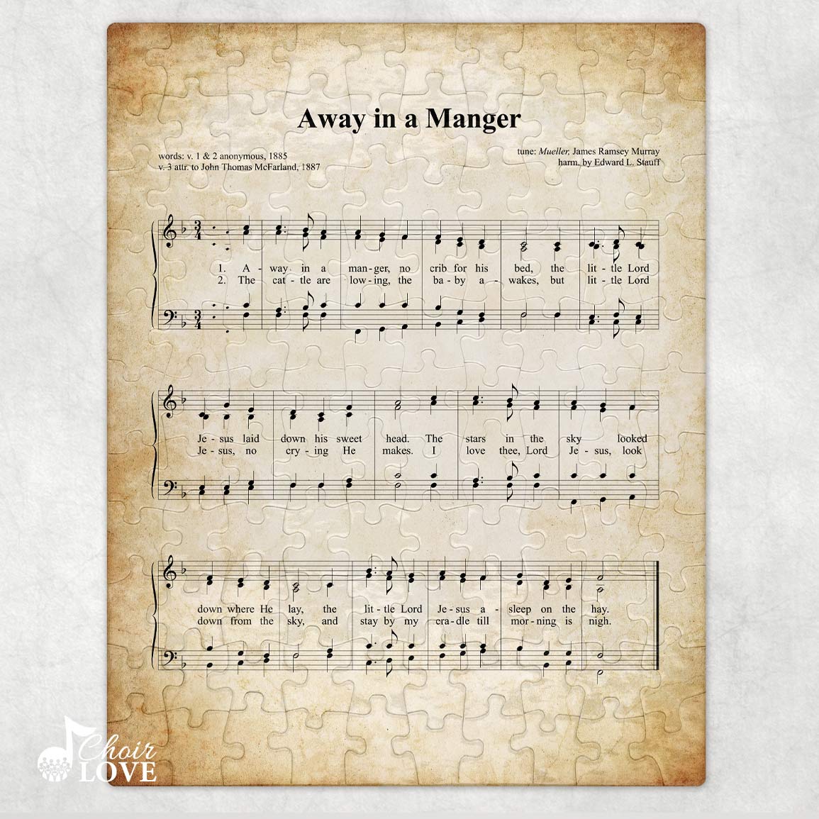 Away In A Manger Holiday Jigsaw Puzzle, Christmas Puzzle, Music Gift, Music Education, Fun Choir Gift