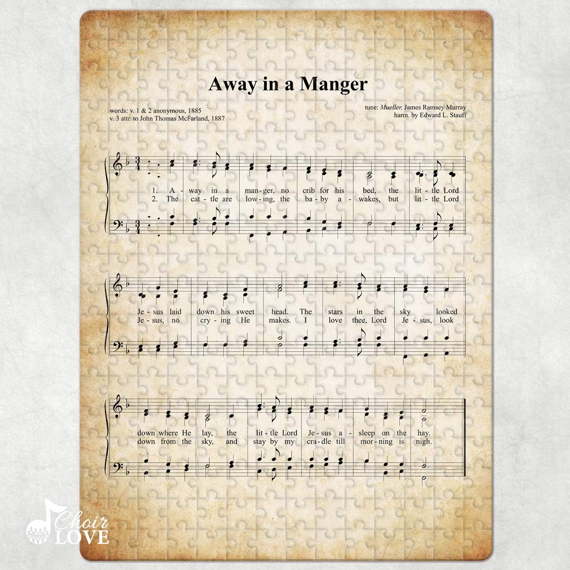 Away In A Manger Holiday Jigsaw Puzzle, Christmas Puzzle, Music Gift, Music Education, Fun Choir Gift