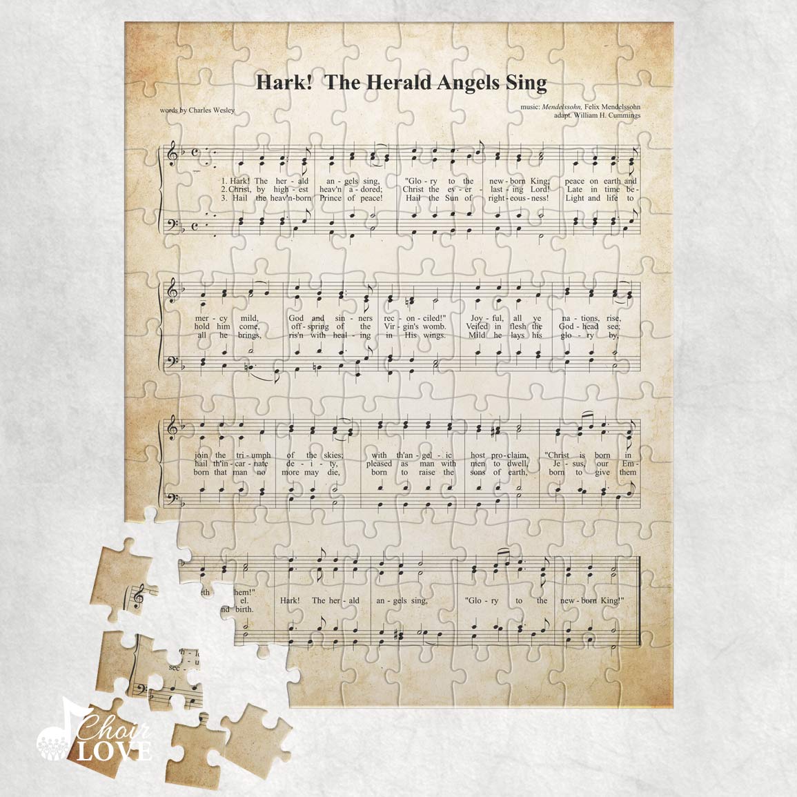 Hark The Herald Angels Sing Holiday Jigsaw Puzzle, Christmas Puzzle, Music Gift, Music Education, Fun Choir Gift