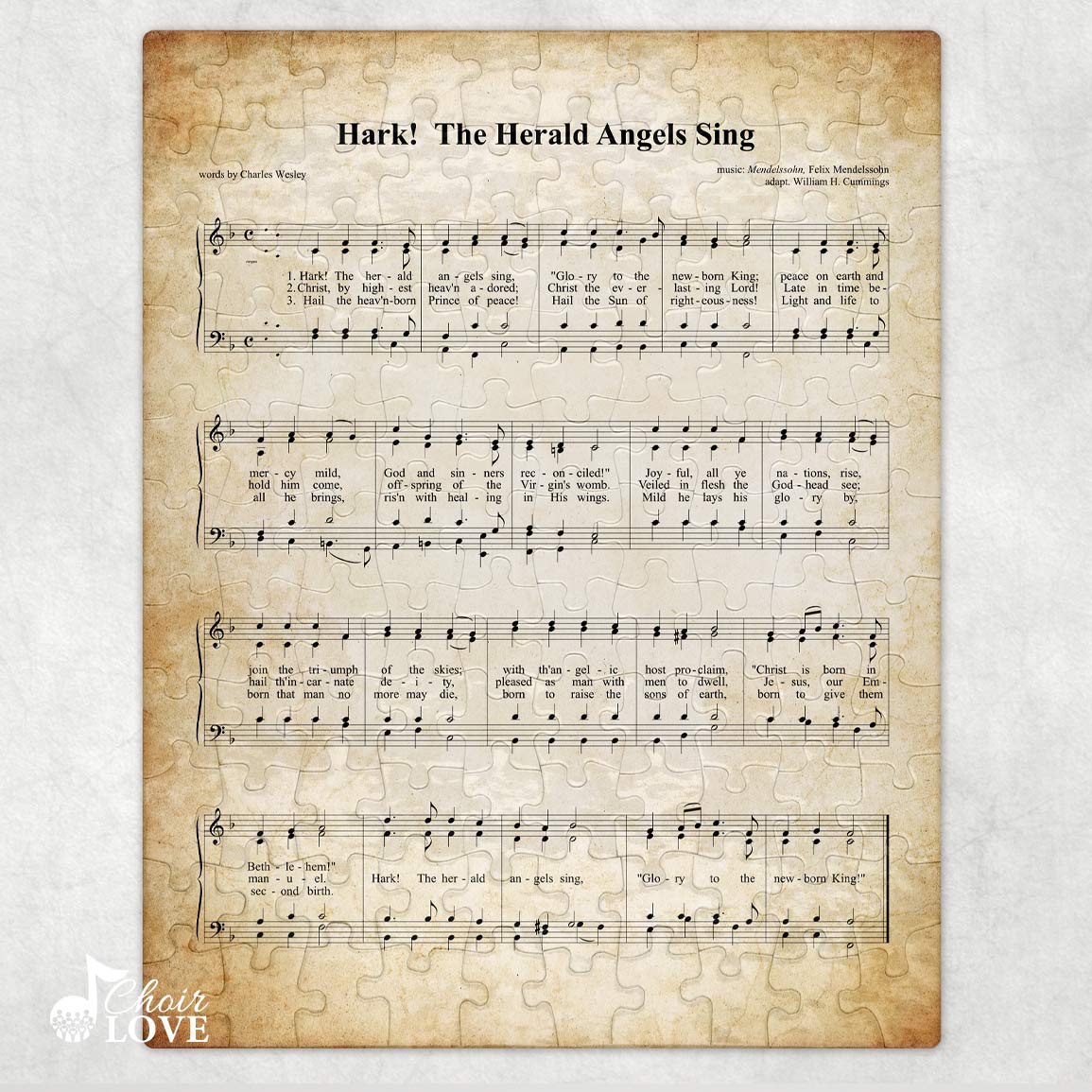 Hark The Herald Angels Sing Holiday Jigsaw Puzzle, Christmas Puzzle, Music Gift, Music Education, Fun Choir Gift