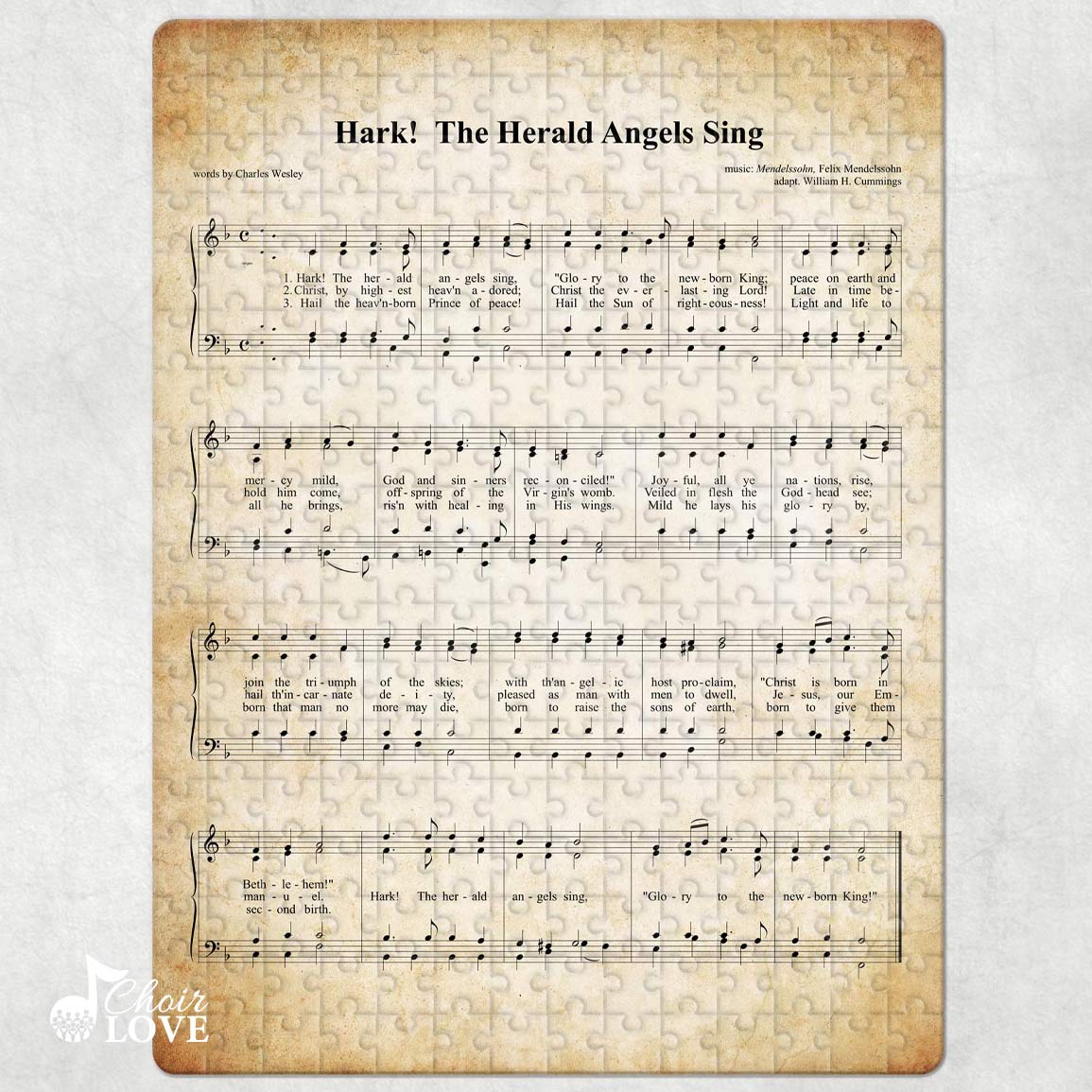 Hark The Herald Angels Sing Holiday Jigsaw Puzzle, Christmas Puzzle, Music Gift, Music Education, Fun Choir Gift