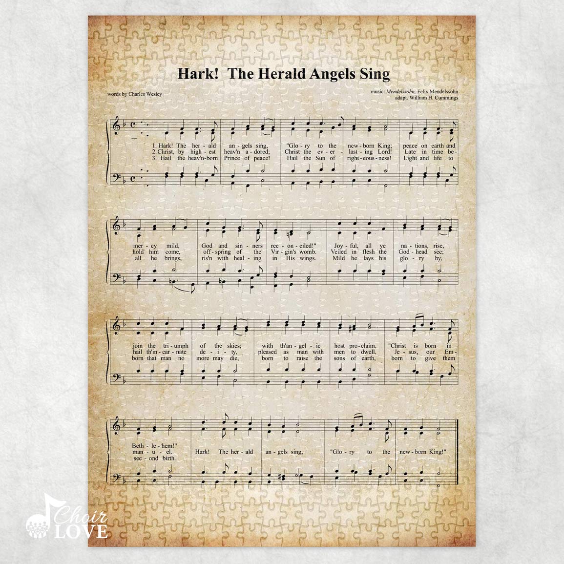 Hark The Herald Angels Sing Holiday Jigsaw Puzzle, Christmas Puzzle, Music Gift, Music Education, Fun Choir Gift