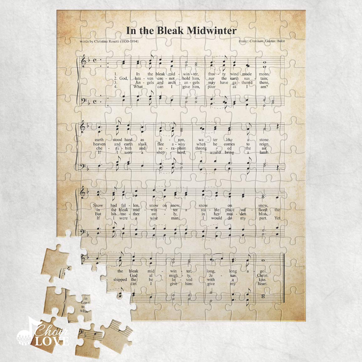 In The Bleak Midwinter Holiday Jigsaw Puzzle, Christmas Puzzle, Music Gift, Music Education, Fun Choir Gift