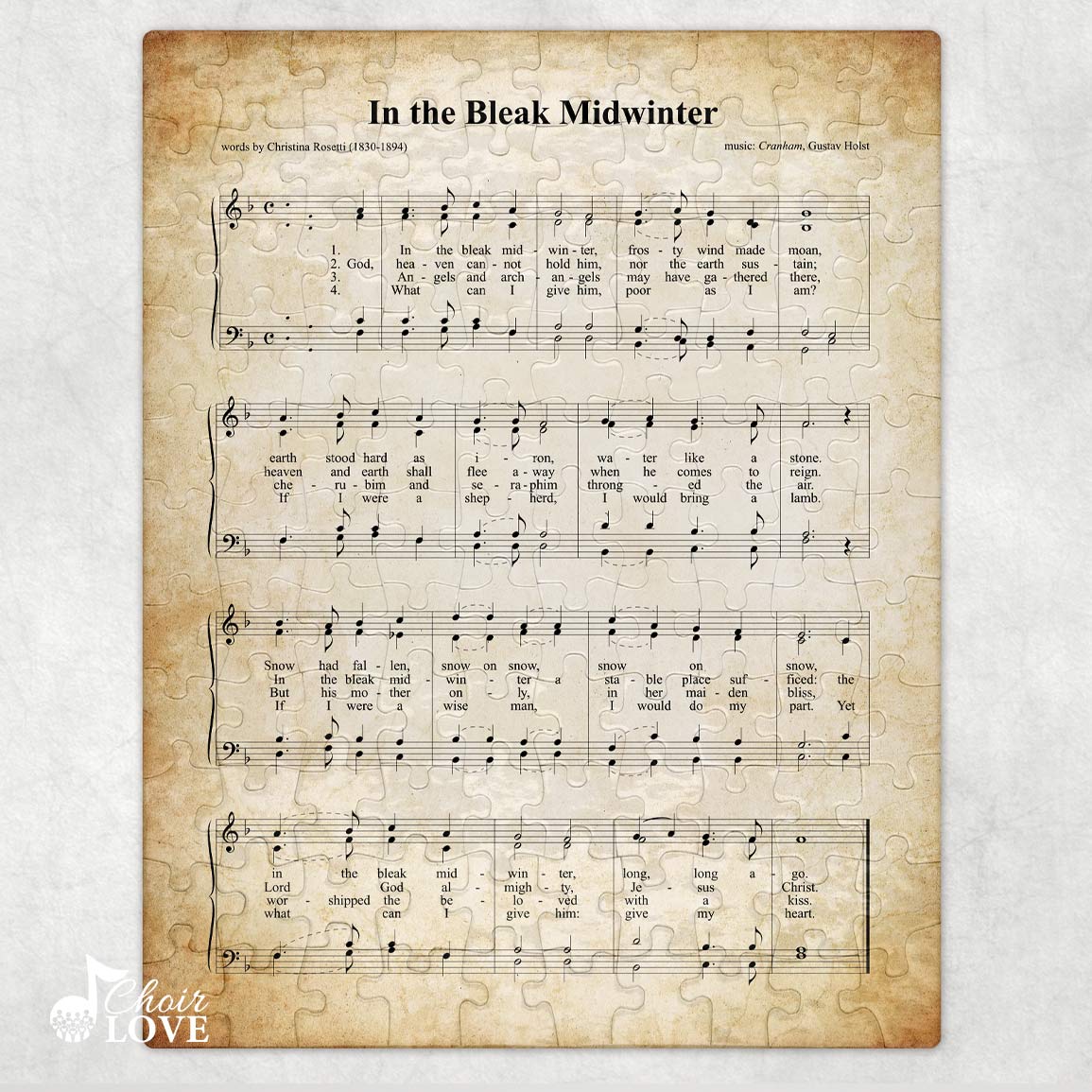 In The Bleak Midwinter Holiday Jigsaw Puzzle, Christmas Puzzle, Music Gift, Music Education, Fun Choir Gift