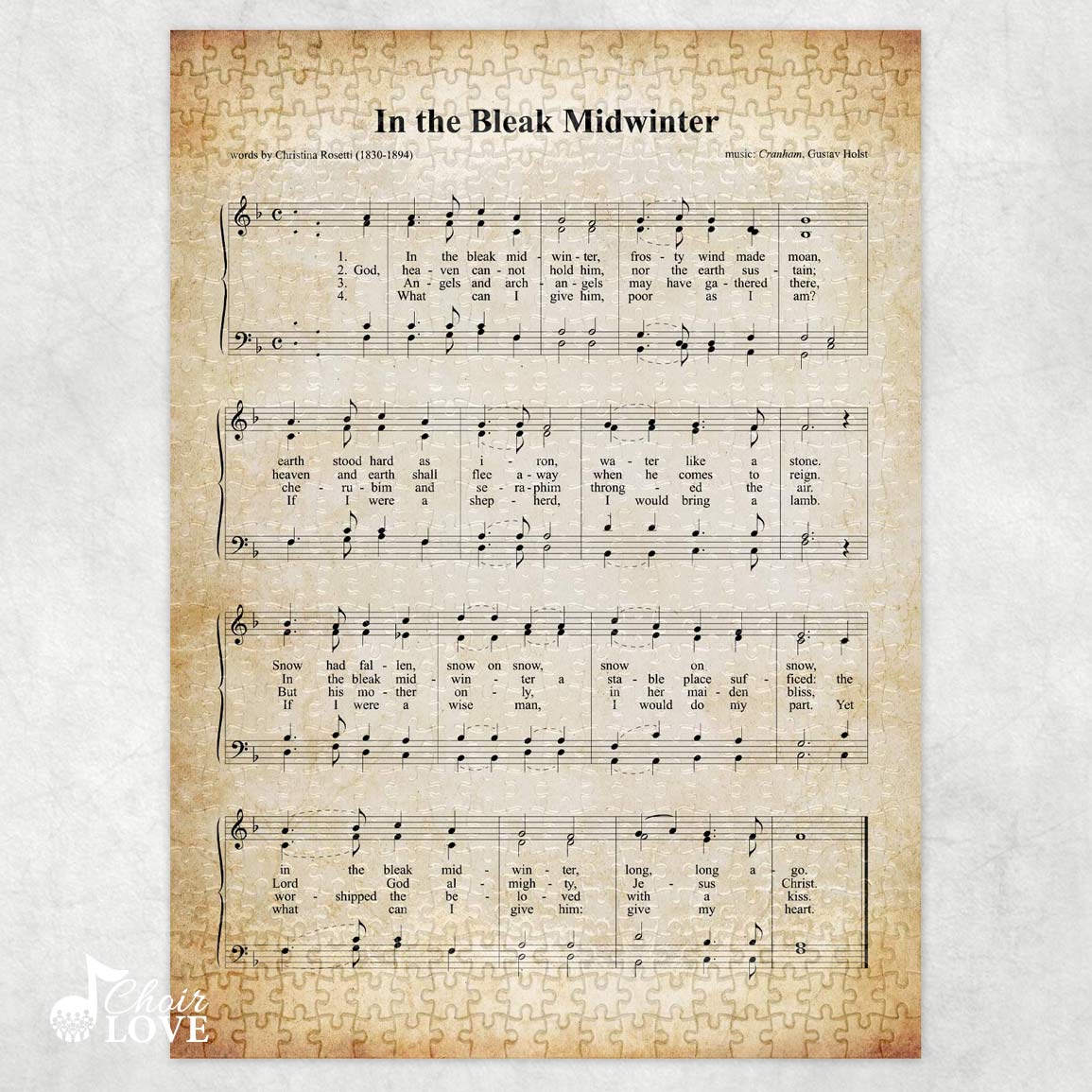 In The Bleak Midwinter Holiday Jigsaw Puzzle, Christmas Puzzle, Music Gift, Music Education, Fun Choir Gift