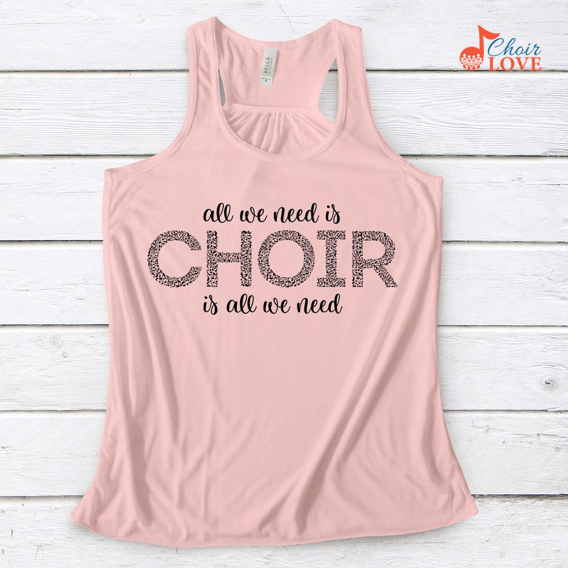 Music Gift, Gifts For Singer, Choir, Chorus, Music Lover, All We Need Is Choir Is All We Need Ladies' Flowy Racerback Tank