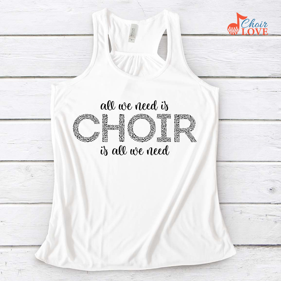 Music Gift, Gifts For Singer, Choir, Chorus, Music Lover, All We Need Is Choir Is All We Need Ladies' Flowy Racerback Tank