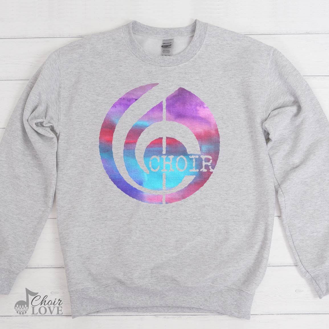 Music Gift For Choir, Musicians, Choralists Watercolor Treble Clef Crewneck Pullover Sweatshirt