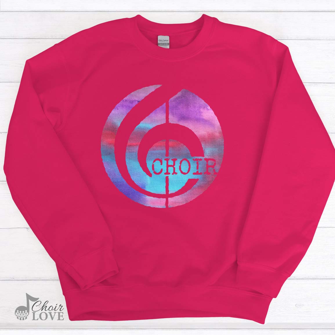 Music Gift For Choir, Musicians, Choralists Watercolor Treble Clef Crewneck Pullover Sweatshirt