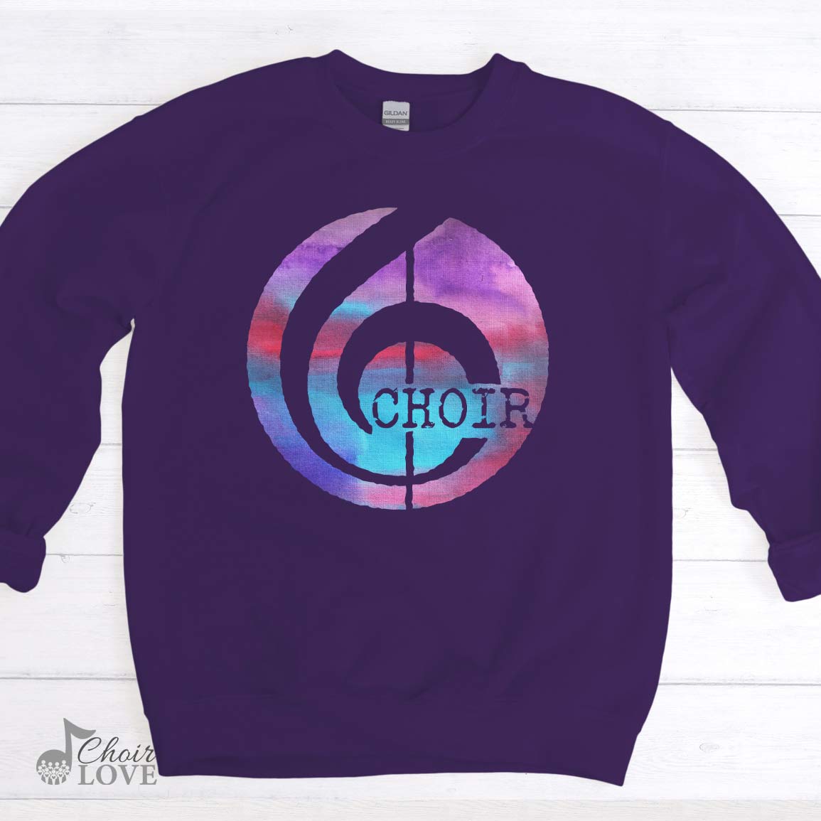 Music Gift For Choir, Musicians, Choralists Watercolor Treble Clef Crewneck Pullover Sweatshirt