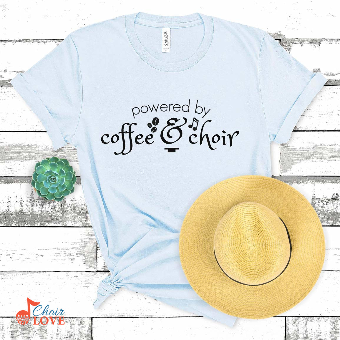 Music Gift, Gifts For Singer, Choir, Musical Theatre, Powered By Coffee And Choir Unisex Jersey Short-Sleeve T-Shirt