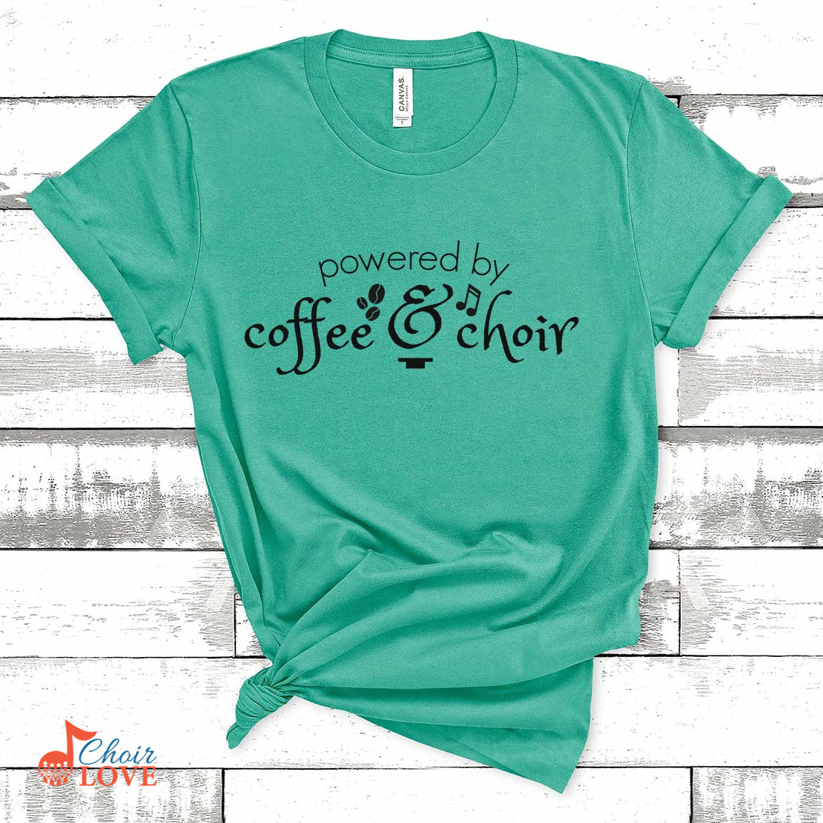 Music Gift, Gifts For Singer, Choir, Musical Theatre, Powered By Coffee And Choir Unisex Jersey Short-Sleeve T-Shirt