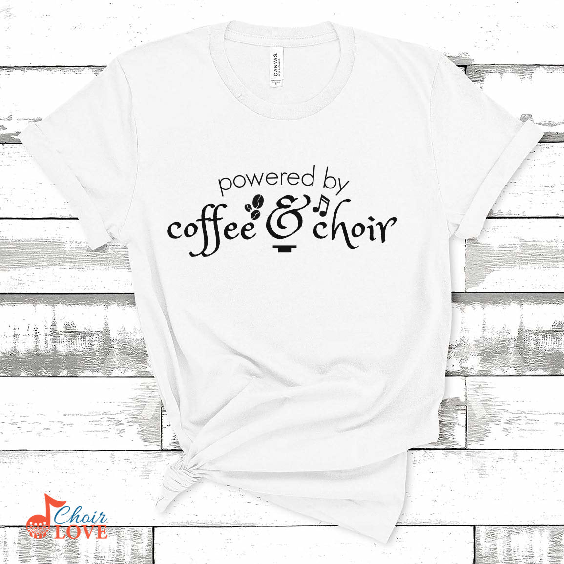 Music Gift, Gifts For Singer, Choir, Musical Theatre, Powered By Coffee And Choir Unisex Jersey Short-Sleeve T-Shirt