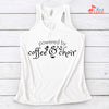 Music Gift, Gifts For Singer, Choir, Choir Director, Music Teacher, Powered By Coffee & Choir Ladies' Flowy Racerback Tank