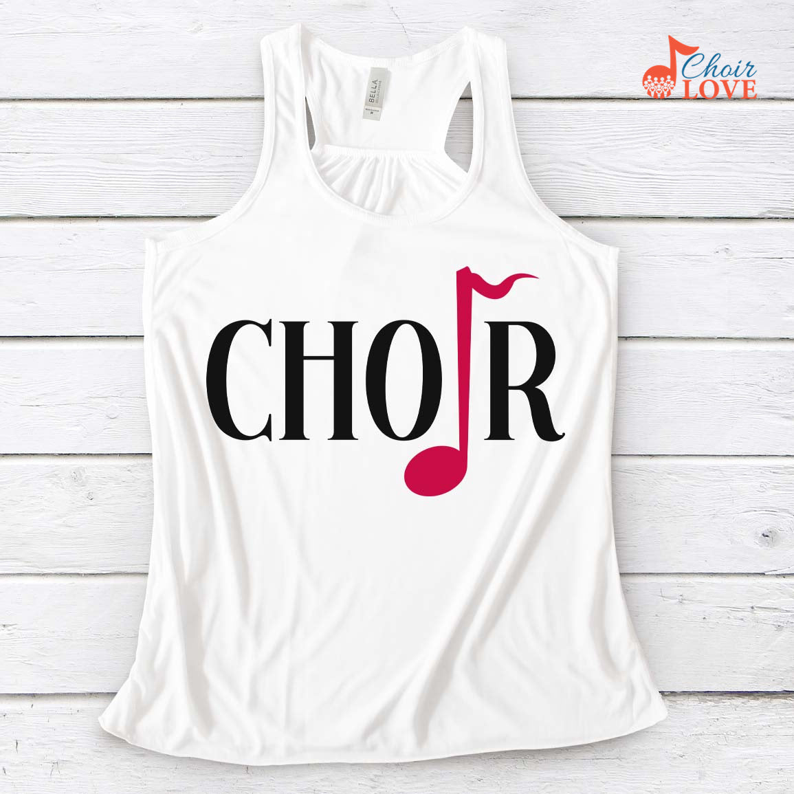 Music Gift, Gifts For Singer, Choir, Choral Group, Musical Theatre, Quarter Note Choir Love Ladies' Flowy Racerback Tank