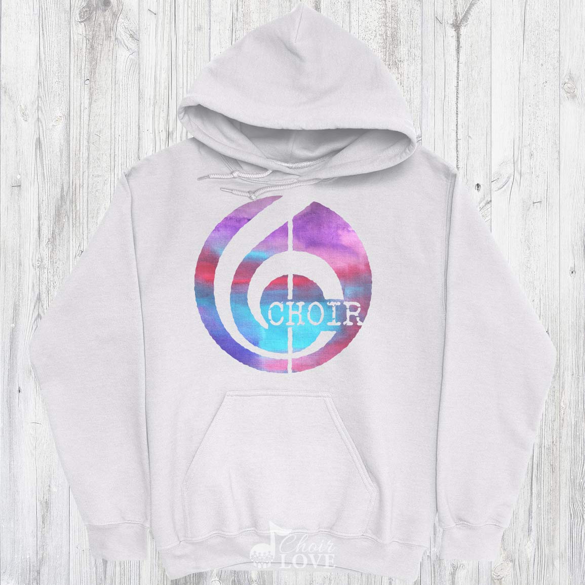 Music Hoodie, Gifts For Choir, Musicians, Choralists Watercolor Treble Clef Pullover Hoodie