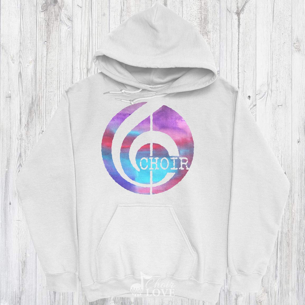 Music Hoodie, Gifts For Choir, Musicians, Choralists Watercolor Treble Clef Pullover Hoodie