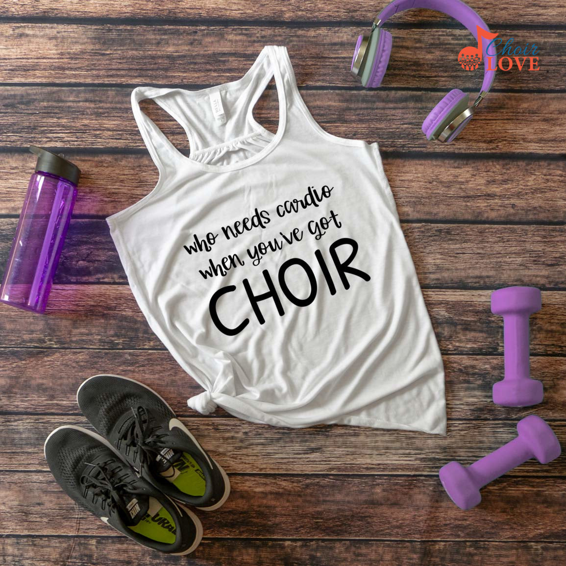 Music Gift, Gifts For Singer, Choir, Vocalist, Soloist, Musical Theatre, Who Needs Cardio When You've Got Choir Ladies' Flowy Racerback Tank