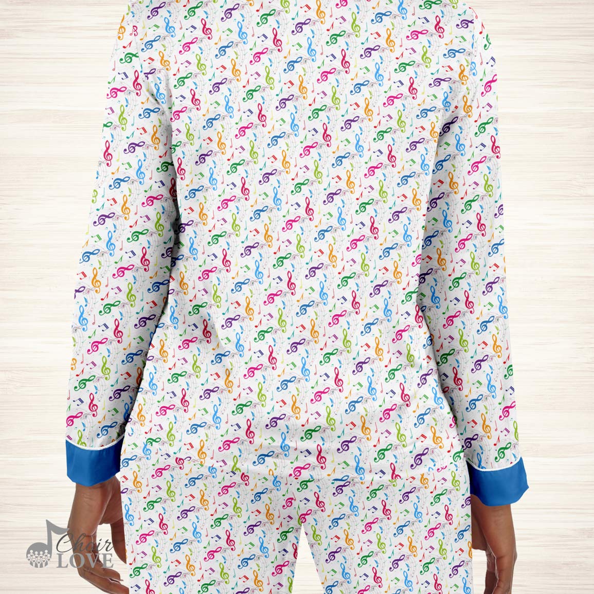 Pyjamas Women, Music Gift, Gift For Singers, Treble Clef Deluxe Satin Pyjamas, Music Pyjamas With Blue Accents, Butter-Soft Fabric