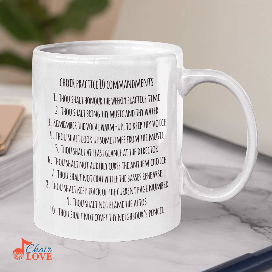 Music Gift, Gifts For Singer, Choir, Music Teacher, Vocalist, Choir Practice 10 Commandments (UK Spelling) White Mug