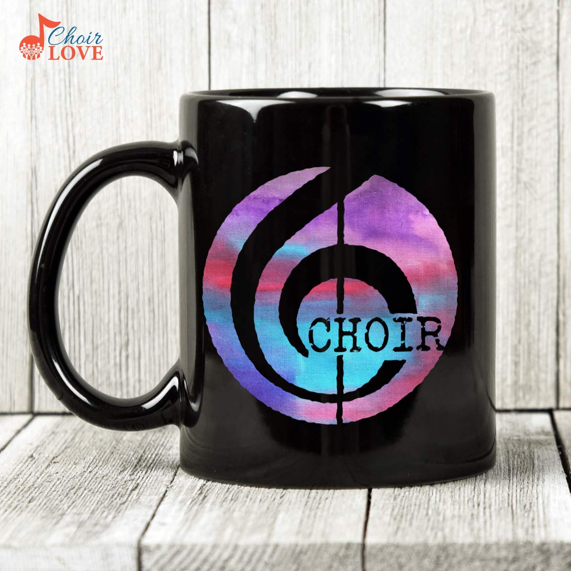 Music Mug, Gifts For Choir, Musicians, Choralists Watercolor Treble Clef  Black Mug