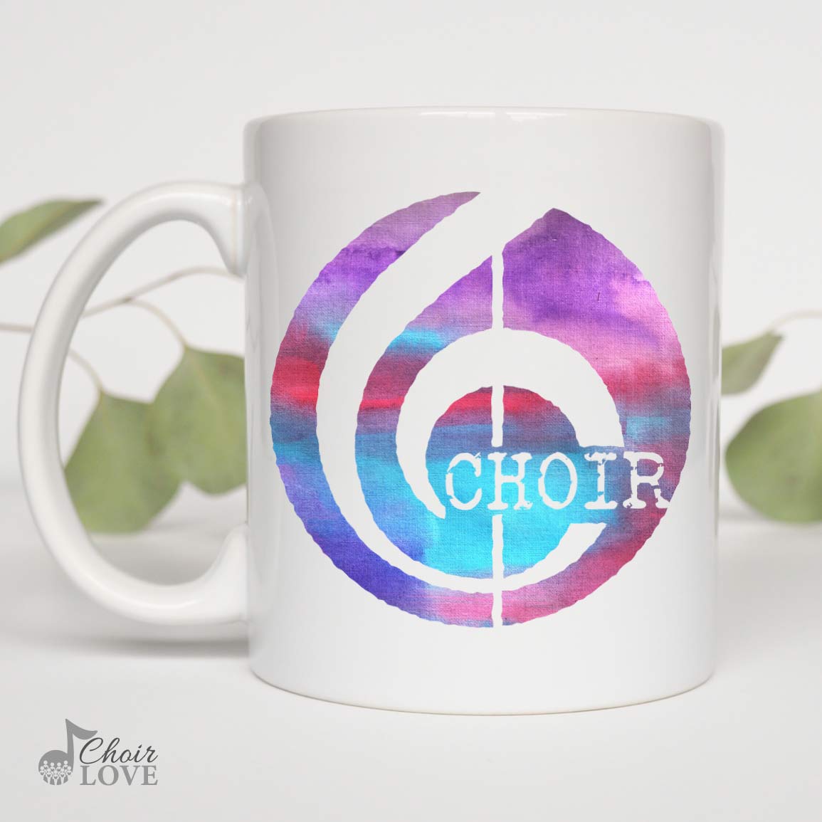 Music Mug, Gifts For Choir, Musicians, Choralists Watercolor Treble Clef White Mug