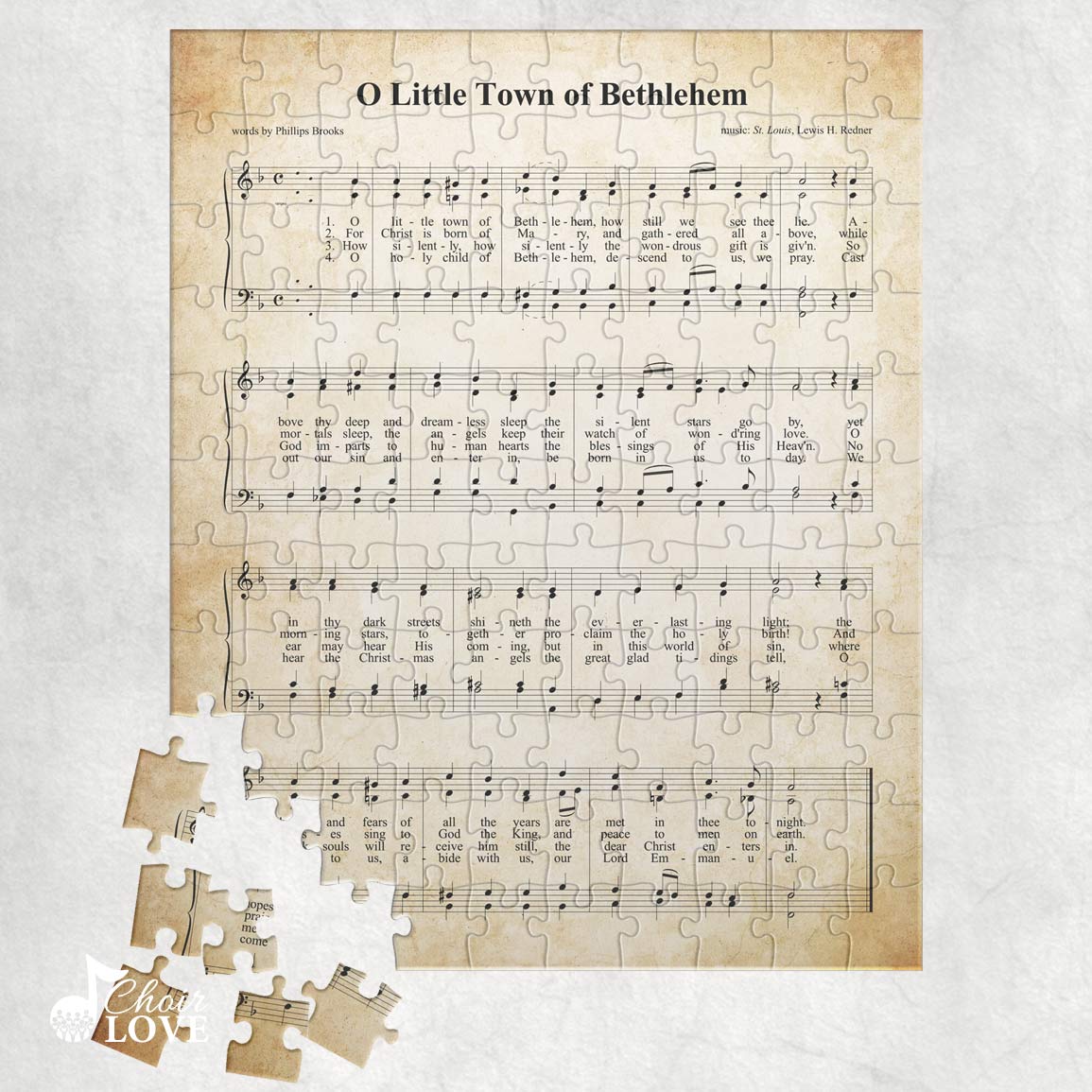 O Little Town Of Bethlehem Holiday Jigsaw Puzzle, Christmas Puzzle, Music Gift, Music Education, Fun Choir Gift