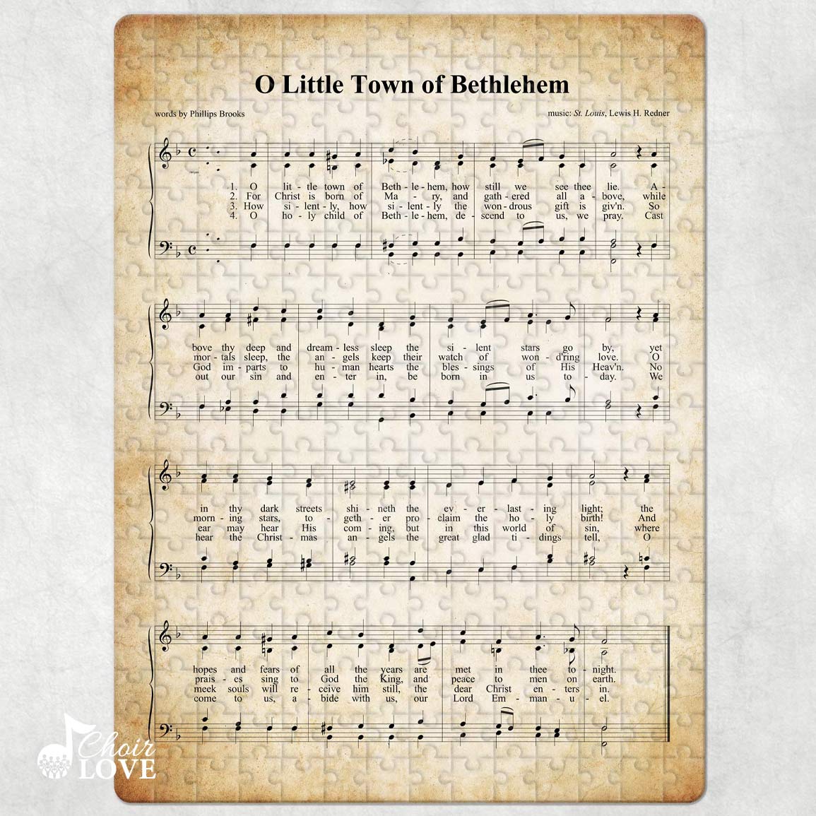 O Little Town Of Bethlehem Holiday Jigsaw Puzzle, Christmas Puzzle, Music Gift, Music Education, Fun Choir Gift