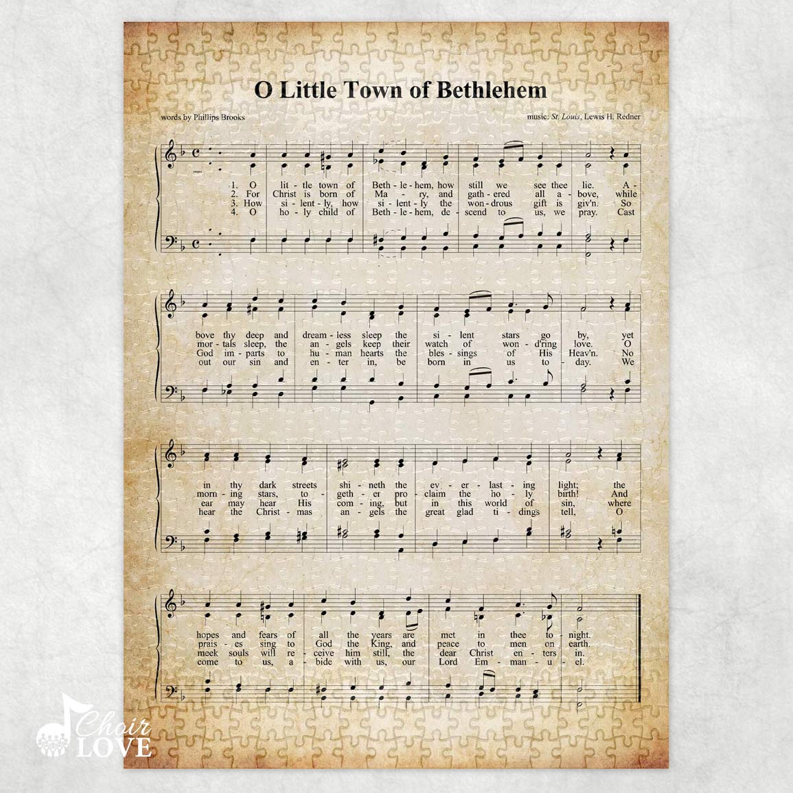 O Little Town Of Bethlehem Holiday Jigsaw Puzzle, Christmas Puzzle, Music Gift, Music Education, Fun Choir Gift