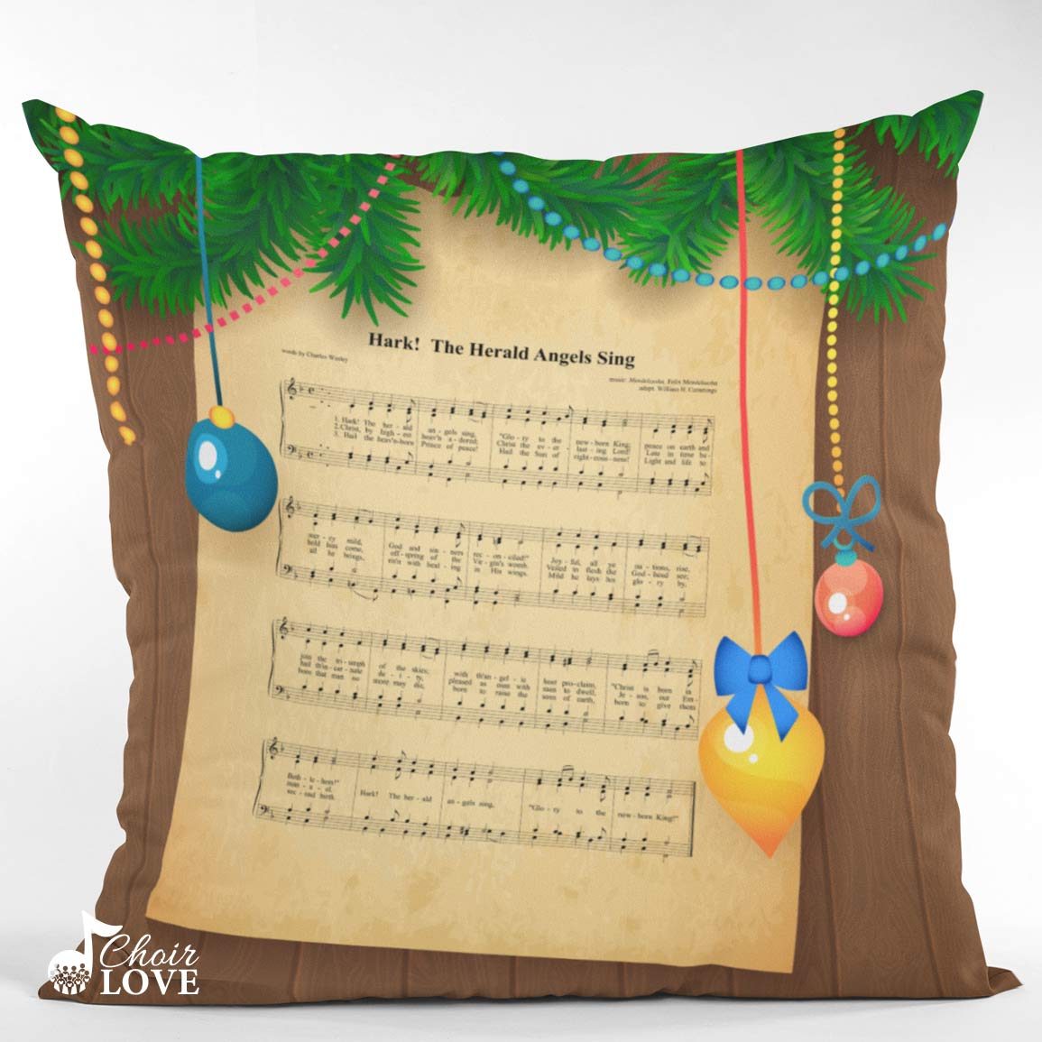 Gift For Music Teacher, Gift For Choir, Musician, Singer, Hark The Herald Angels Sing Small 12" Square Pillow