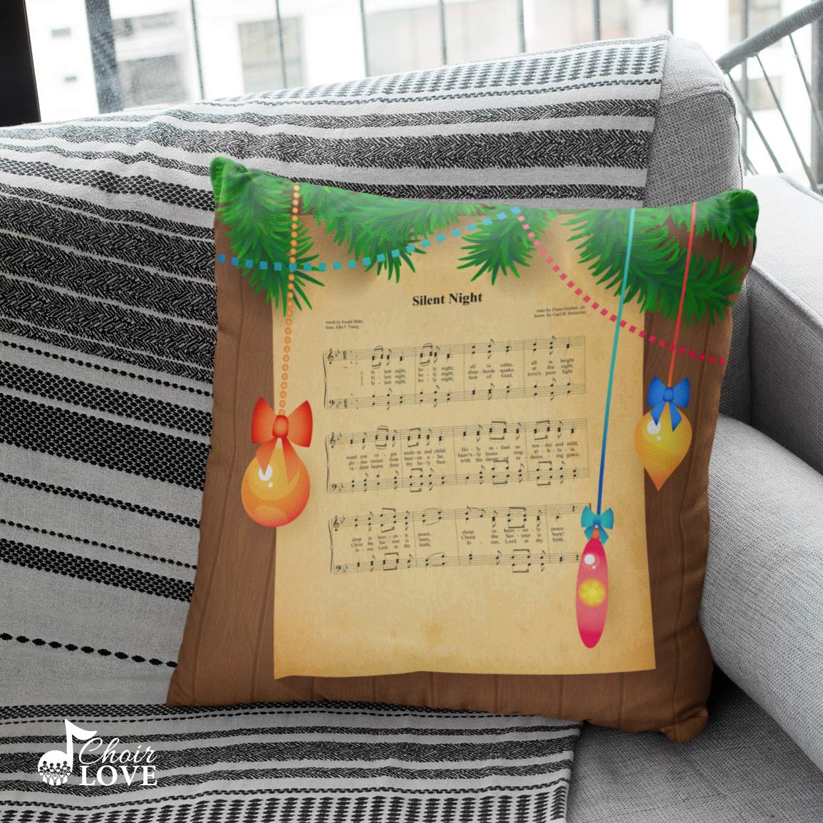 Silent Night, Choir Gift, Christmas Carol, Gift For Singer, Chorister, Music Gift, Small Square 12" Pillow