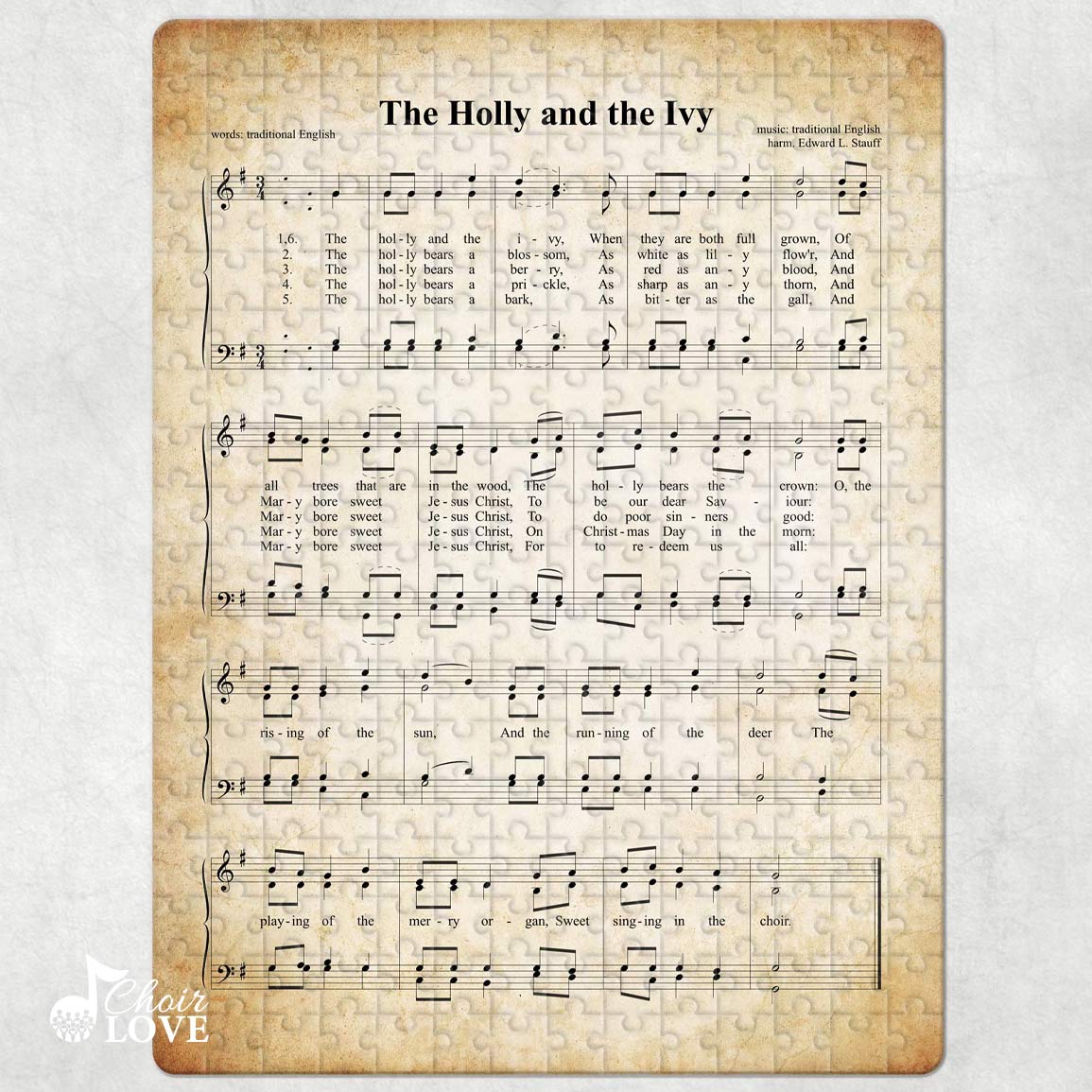 The Holly And The Ivy Holiday Jigsaw Puzzle, Christmas Puzzle, Music Gift, Music Education, Fun Choir Gift