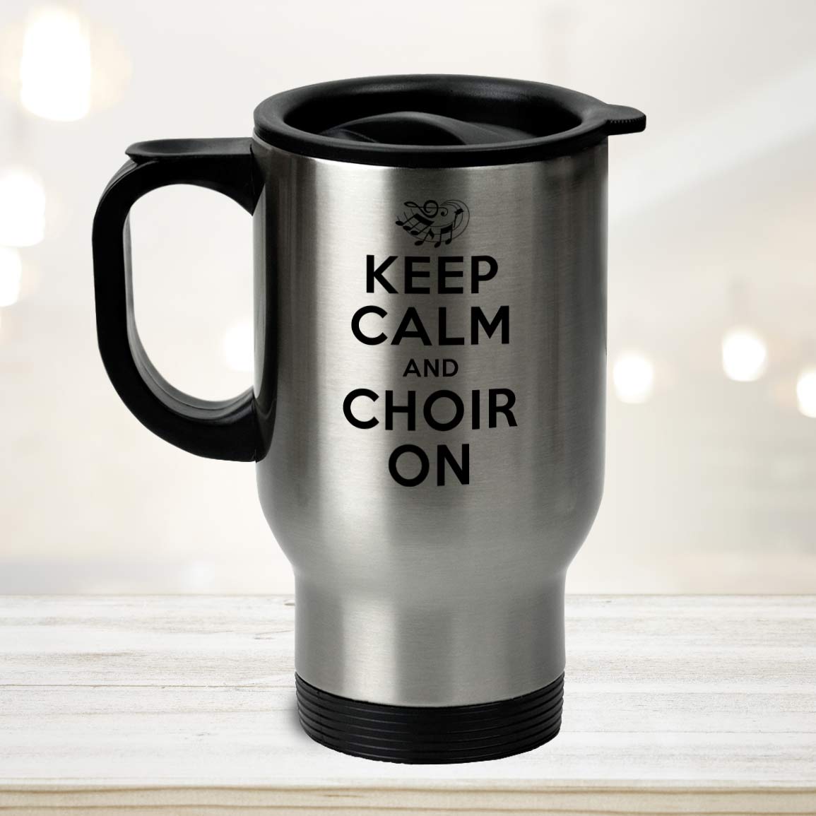 Choir Gift, Gift For Singers, Music Lover Gift, Keep Calm And Choir On Silver Stainless Travel Mug