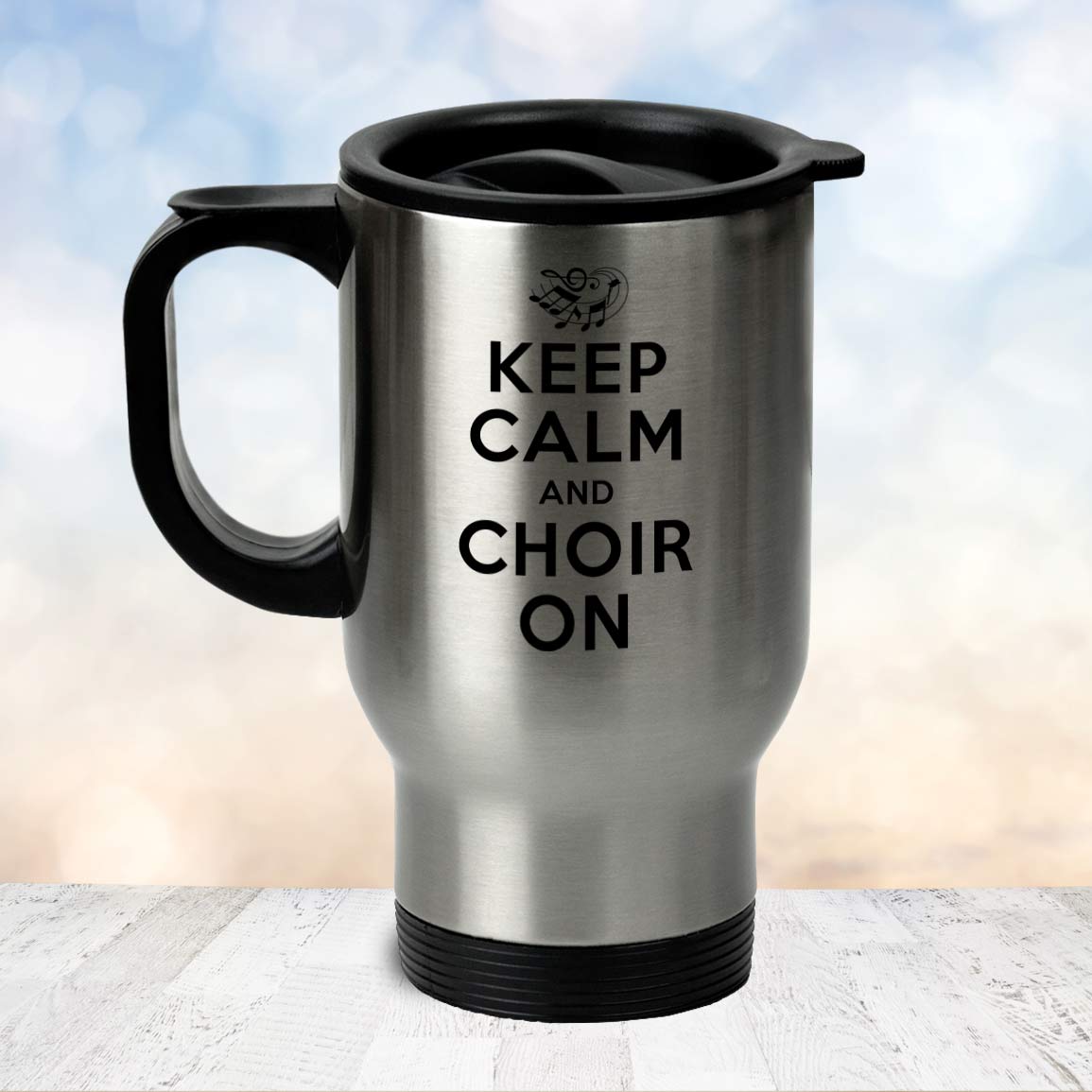 Choir Gift, Gift For Singers, Music Lover Gift, Keep Calm And Choir On Silver Stainless Travel Mug