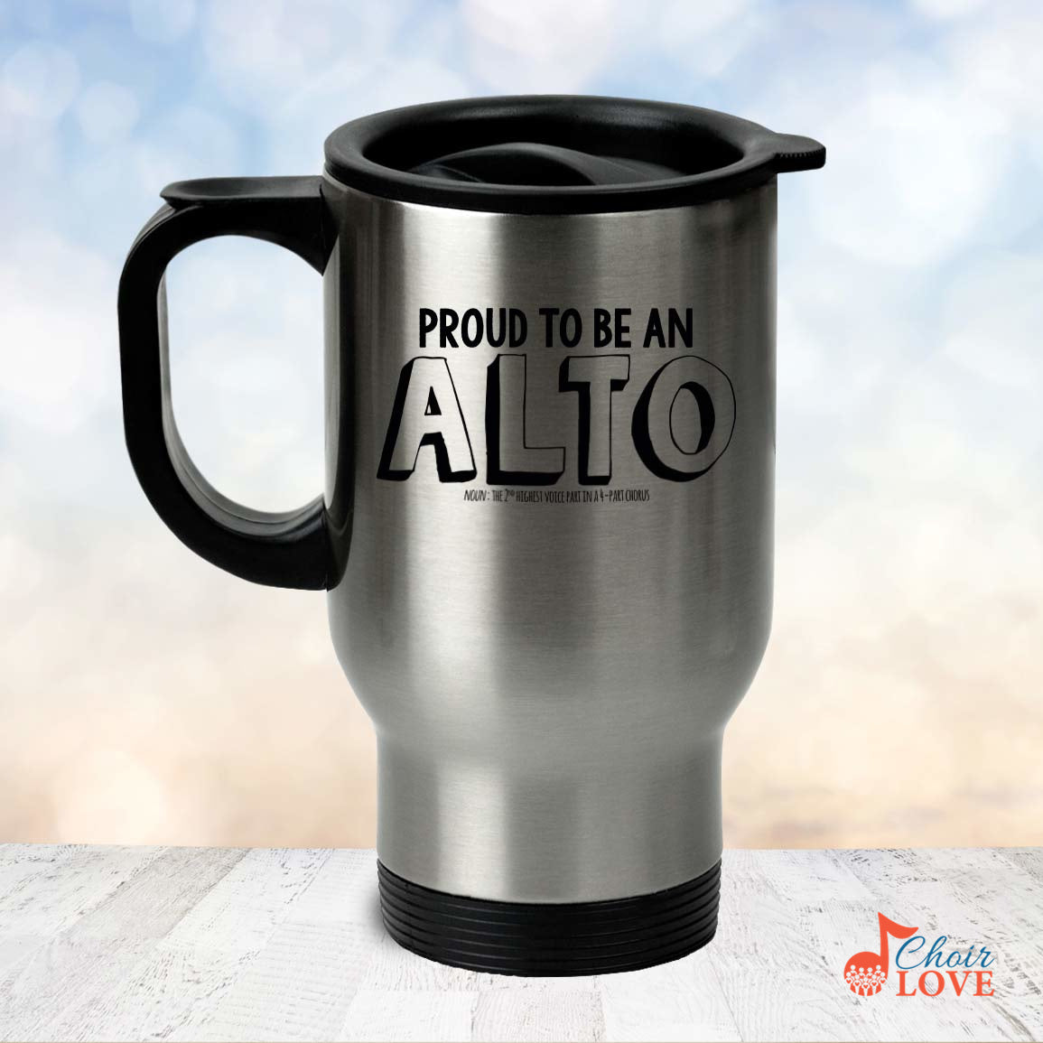 Music Gift, Gifts For Singer, Altos, Choir, Chorister, Musical Theatre, Proud To Be An Alto Silver Stainless Travel Mug