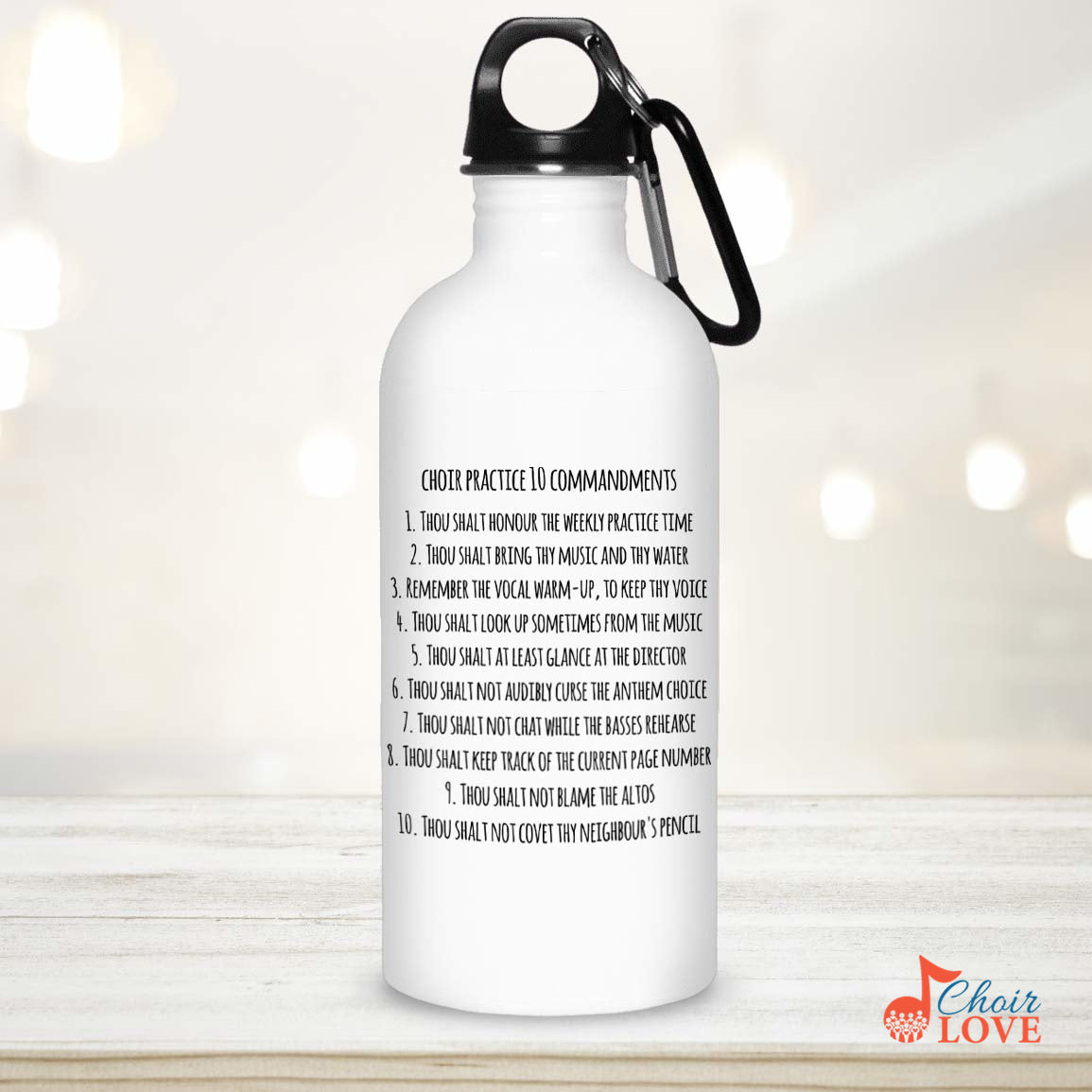 Music Gift, Gifts For Singer, Choir, Musical Theatre, Choir Practice 10 Commandments (UK Spelling) Stainless Steel Water Bottle