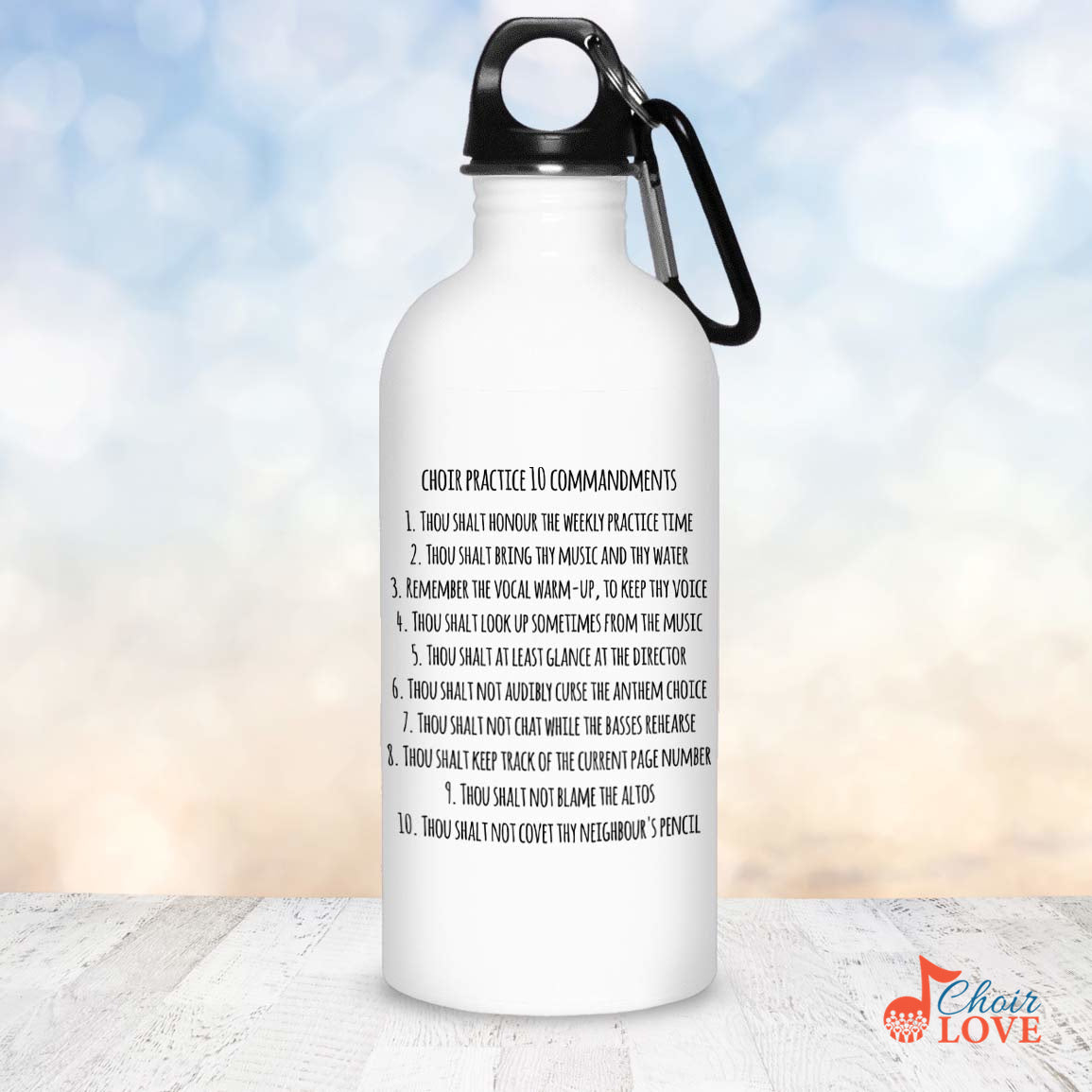 Music Gift, Gifts For Singer, Choir, Musical Theatre, Choir Practice 10 Commandments (UK Spelling) Stainless Steel Water Bottle