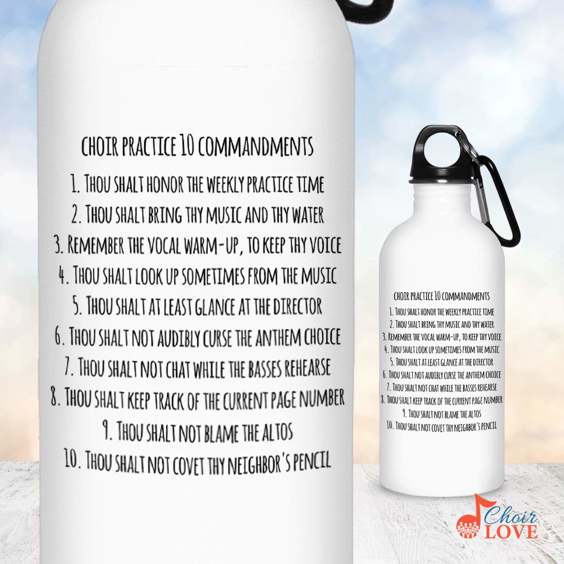 Music Gift, Gifts For Singer, Choir, Musical Theatre, Ensemble, Choir Practice 10 Commandments Stainless Steel Water Bottle