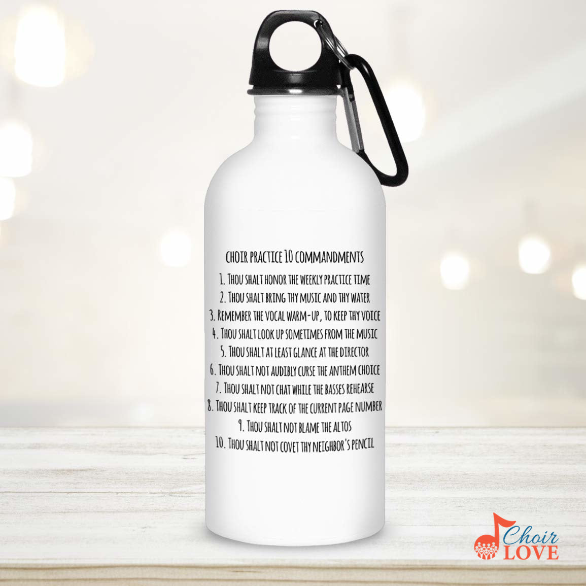 Music Gift, Gifts For Singer, Choir, Musical Theatre, Ensemble, Choir Practice 10 Commandments Stainless Steel Water Bottle