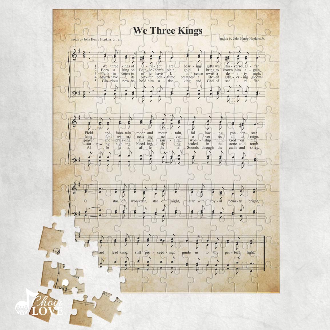 We Three Kings Holiday Jigsaw Puzzle, Christmas Puzzle, Music Gift, Music Education, Fun Choir Gift